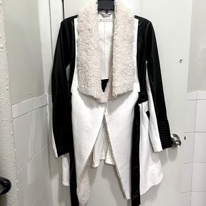 Faux Shearing Drape Front Coat by Blanc Noir